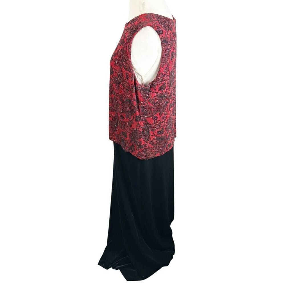Alex Evenings Red beaded Black Velvet Dress Sleeveless floral Holiday Size 16W - Picture 8 of 10